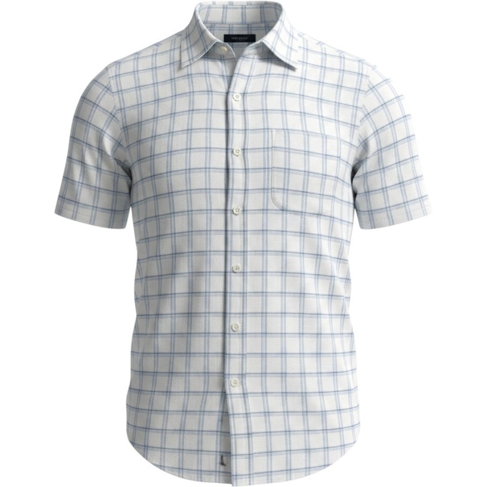 Van Heusen Mens Button Down Shirt Medium Blue White Plaid Short Sleeve